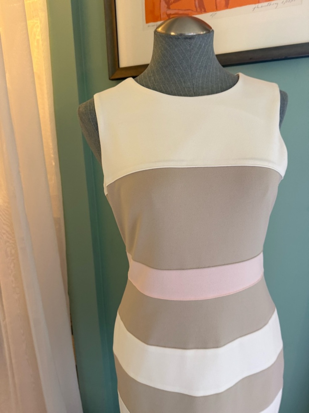 Tommy Hilfiger Sleeveless Striped Midi Dress in Taupe, White, and Pink - Picture 2 of 5